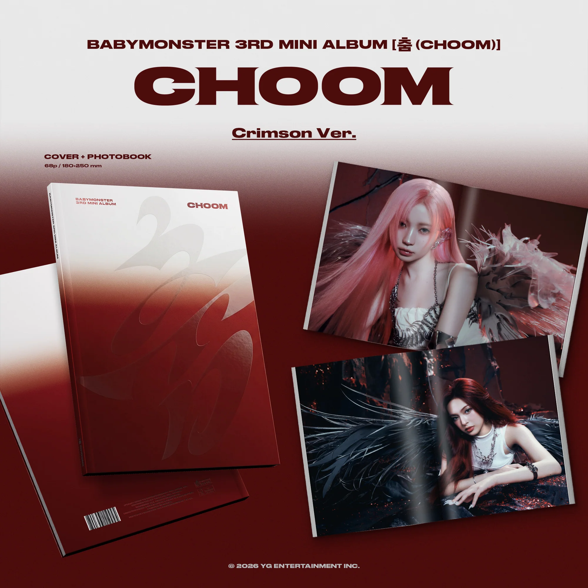 (EXCLUSIVE PHOTOCARD) BABYMONSTER - CHOOM - 3rd Mini Album (Crimson Ver.) - Image 2