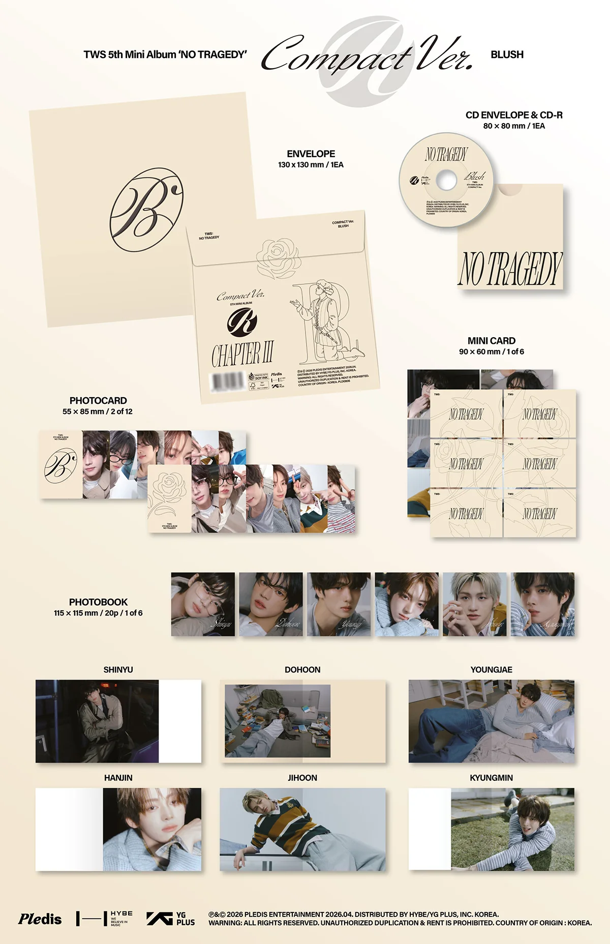 TWS - NO TRAGEDY - 5th Mini Album (Compact Ver.) (BLUSH) - Image 2