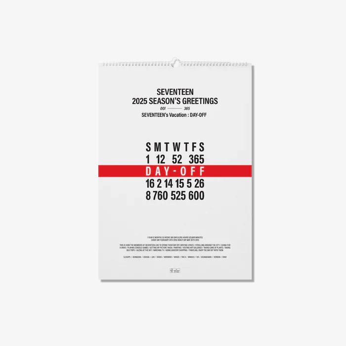 SEVENTEEN - 2025 - DAY-OFF - Season’s Greetings (Wall Calendar)